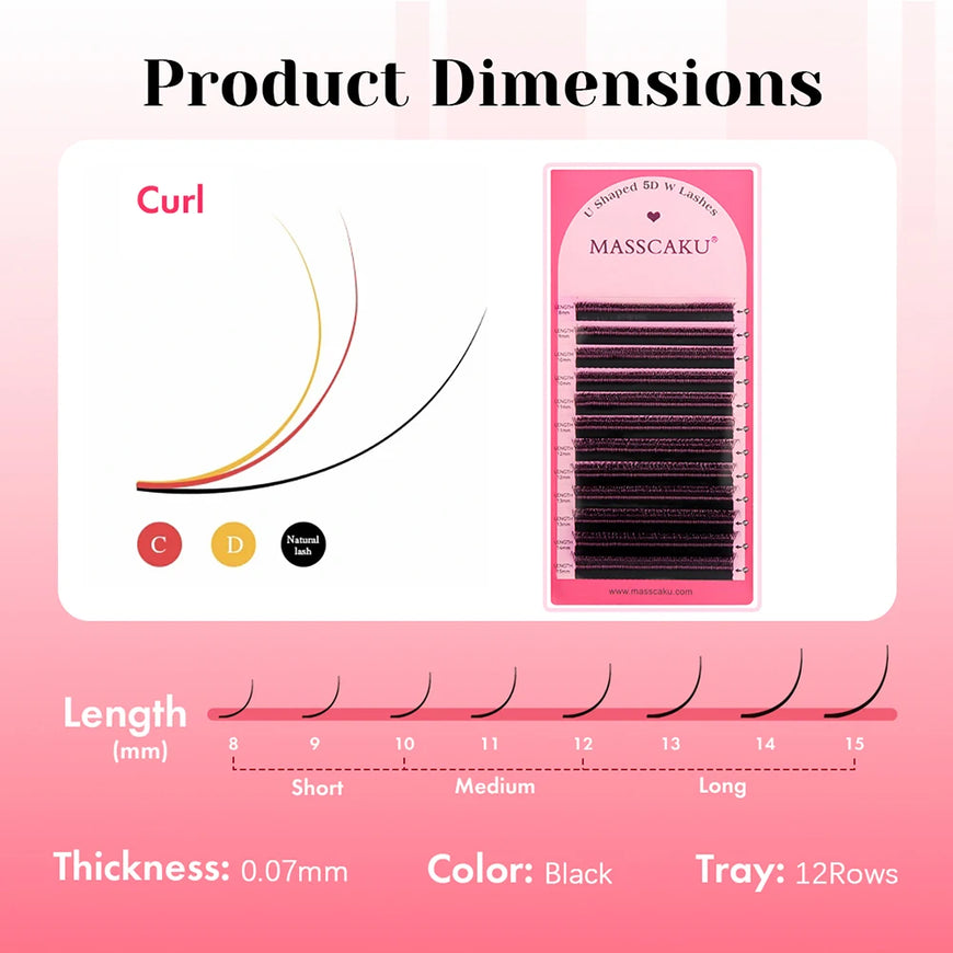 10cases/lot MASSCAKU U Shape 6D W Lash Extensions Mixed Length Handmade Double Tips Premade Fans Volume False Eyelashes in Stock