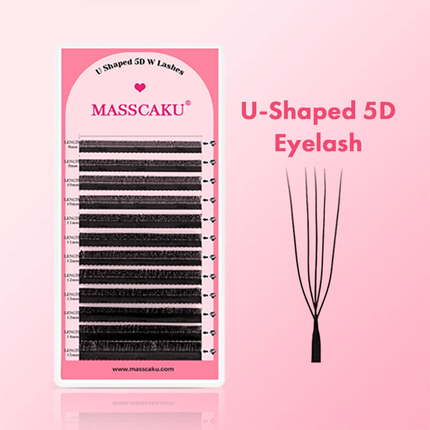10cases/lot MASSCAKU U Shape 6D W Lash Extensions Mixed Length Handmade Double Tips Premade Fans Volume False Eyelashes in Stock