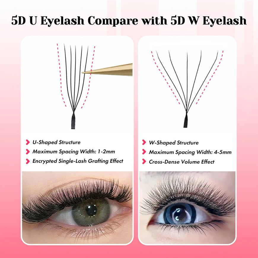 10cases/lot MASSCAKU U Shape 6D W Lash Extensions Mixed Length Handmade Double Tips Premade Fans Volume False Eyelashes in Stock