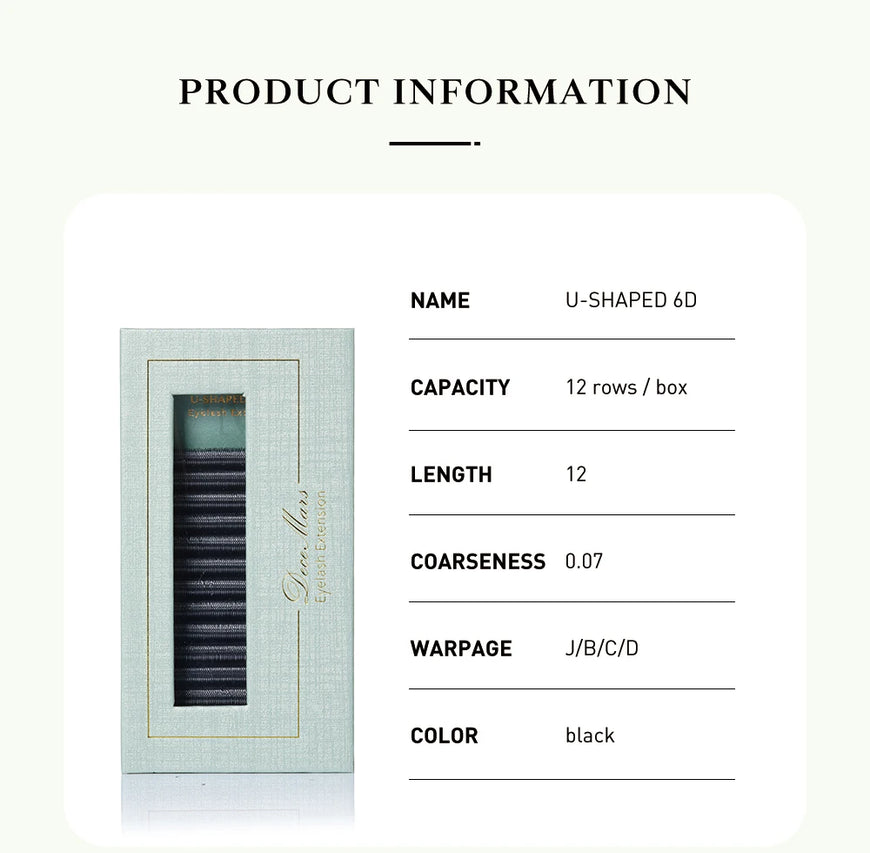 DeceMars U-Shaped 6D Eyelash Extensions (12lines/Tray) Premium Volume Collection