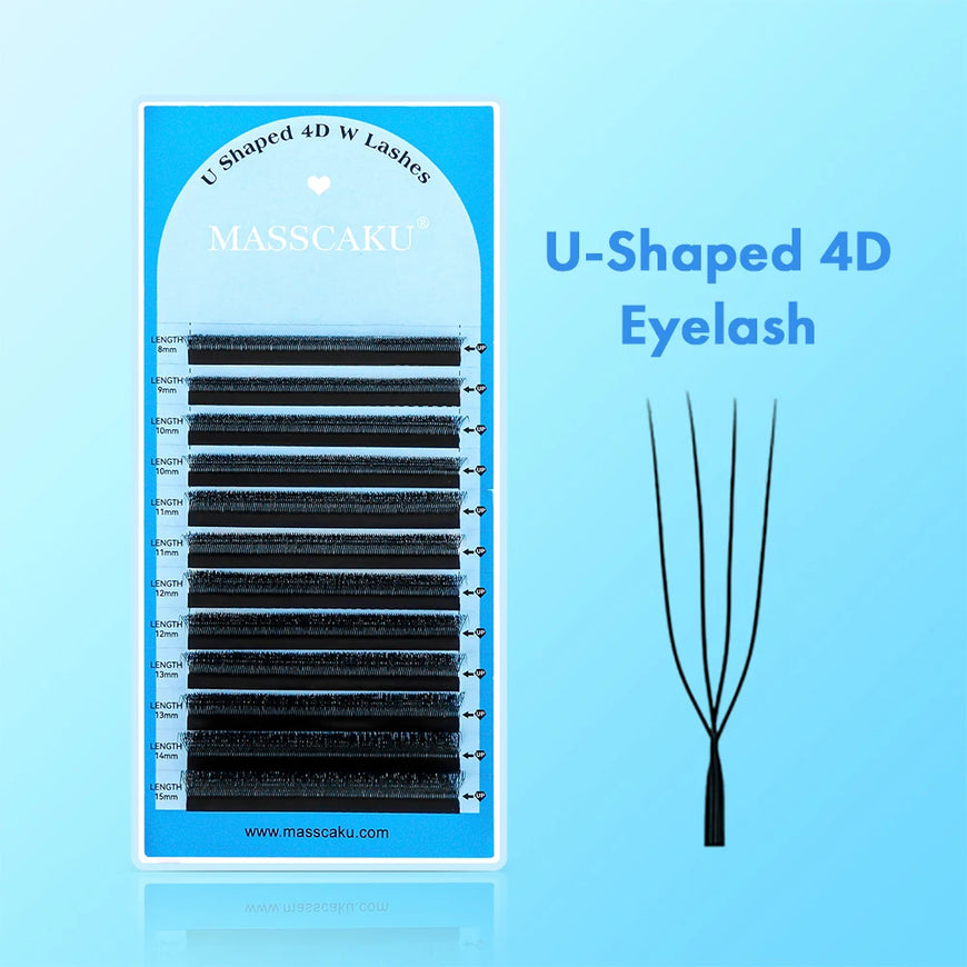 10cases/lot MASSCAKU U Shape 6D W Lash Extensions Mixed Length Handmade Double Tips Premade Fans Volume False Eyelashes in Stock