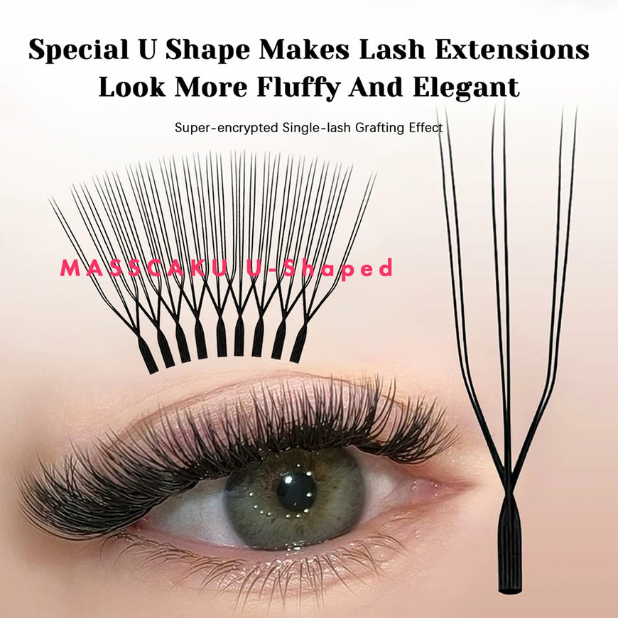 10cases/lot MASSCAKU U Shape 6D W Lash Extensions Mixed Length Handmade Double Tips Premade Fans Volume False Eyelashes in Stock