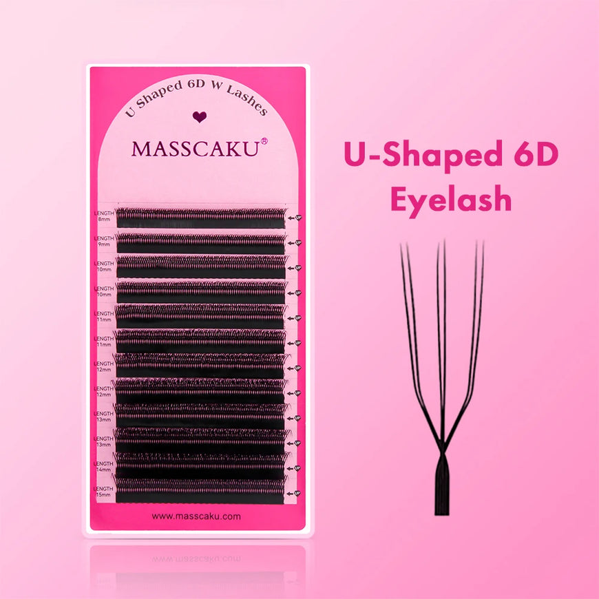 10cases/lot MASSCAKU U Shape 6D W Lash Extensions Mixed Length Handmade Double Tips Premade Fans Volume False Eyelashes in Stock