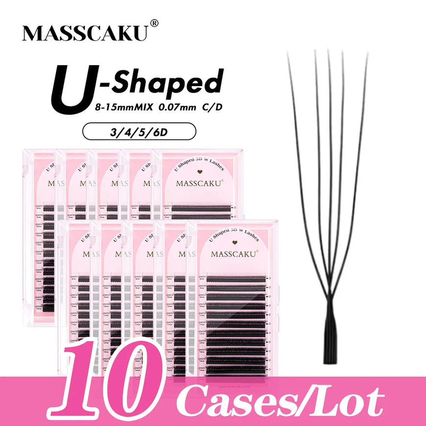 10cases/lot MASSCAKU U Shape 6D W Lash Extensions Mixed Length Handmade Double Tips Premade Fans Volume False Eyelashes in Stock